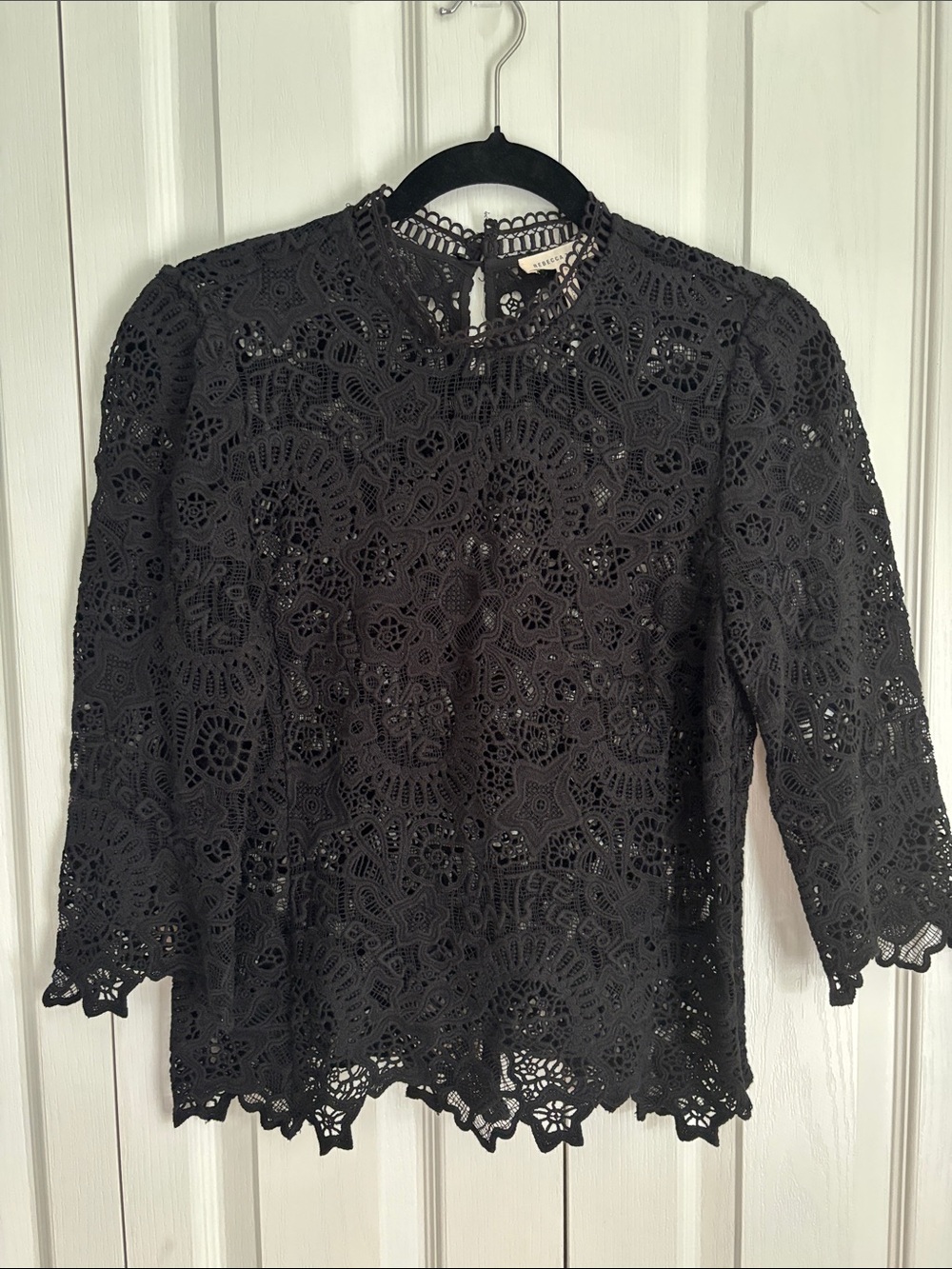 Rebecca Taylor Cotton Lace Top. Black. Size 6